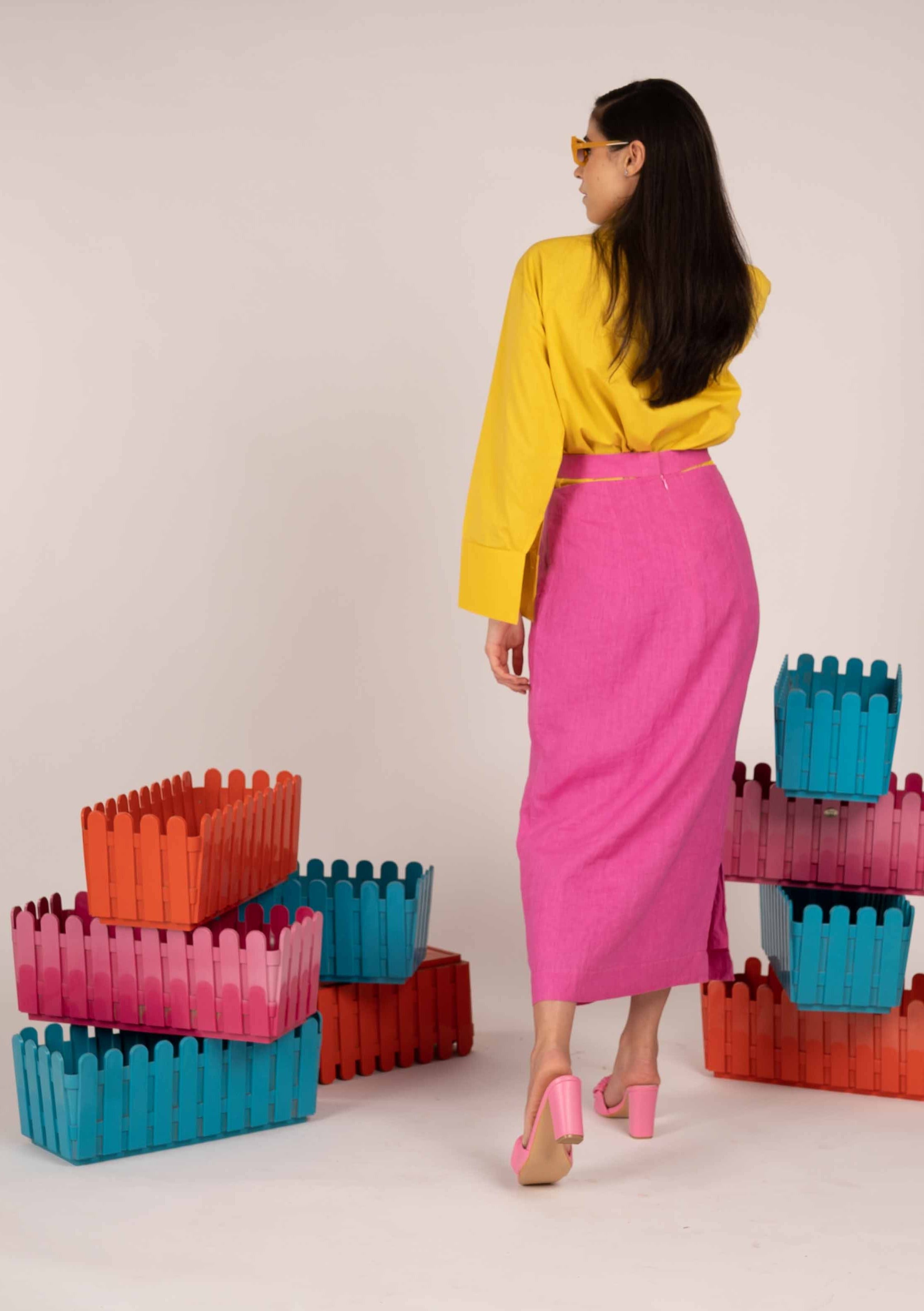 Yellow Berry Shirt With Skirt co-ord set