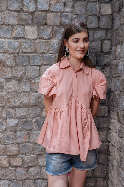 Poeme` Peach Peplum Origami Shirt